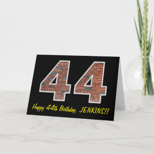 44誕生日 – レンガの壁パターン"44"名前あり カード