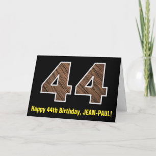44誕生日:名前+フェイク木目パターン「44」 カード