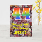 44誕生日、素朴紅葉、レインボー「44」 カード (黄色い花)