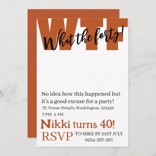 440パーソナライズされた歳の誕生日おもしろいの日 招待状 (正面/裏面)