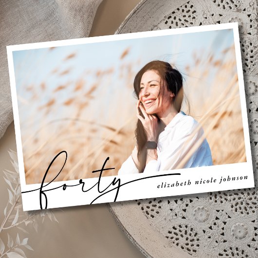 440モダンthミニマル Photo Birthday Party 招待状