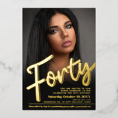 440歳の誕生日カスタム写真の金ゴールド 箔招待状 (正面)