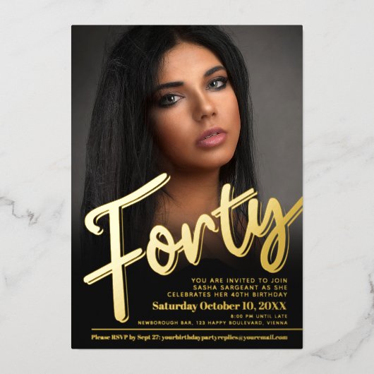 440歳の誕生日カスタム写真の金ゴールド 箔招待状 (正面)