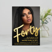 440歳の誕生日カスタム写真の金ゴールド 箔招待状 (立ち正面)