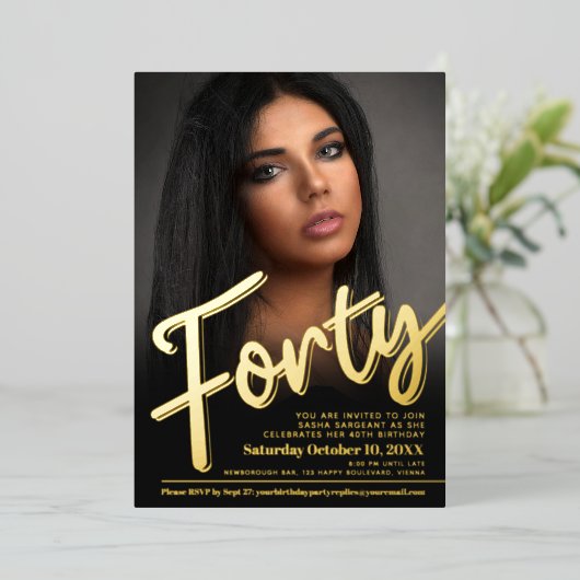 440歳の誕生日カスタム写真の金ゴールド 箔招待状 (立ち正面)