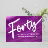440歳の誕生日パーティー紫のアート金ゴールドスクリプト 箔招待状 (立ち正面)
