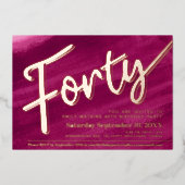 440歳の誕生日パーティー赤ピンクのアートスクリプト 箔招待状 (正面)