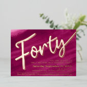 440歳の誕生日パーティー赤ピンクのアートスクリプト 箔招待状 (立ち正面)