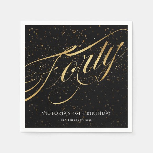 440歳の誕生日紙吹雪金ゴールドブラックスタイリッシュ スタンダードカクテルナプキン (正面)