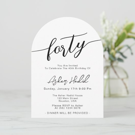 440歳モダンエレガントの誕生日パーティー写真 招待状 (スタンド正面)