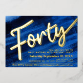 440th誕生日パーティーブルーアート金ゴールドスクリプト 箔招待状 (正面)