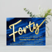 440th誕生日パーティーブルーアート金ゴールドスクリプト 箔招待状 (立ち正面)
