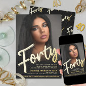 440th誕生日フォトスクリプトのフラット金ゴールド色 招待状