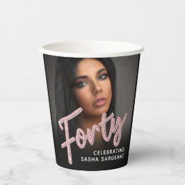 440th誕生日フォトスクリプトグリッターピンク 紙コップ