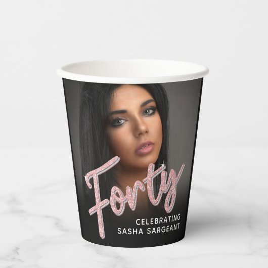 440th誕生日フォトスクリプトグリッターピンク 紙コップ (正面)