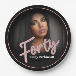 440th Birthdayフォトスクリプトバラピンクカスタム ペーパープレート