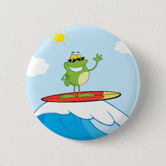 4419-Happy-Frog-While-サーフィンハッピーサーファーカエルCA 缶バッジ (正面)