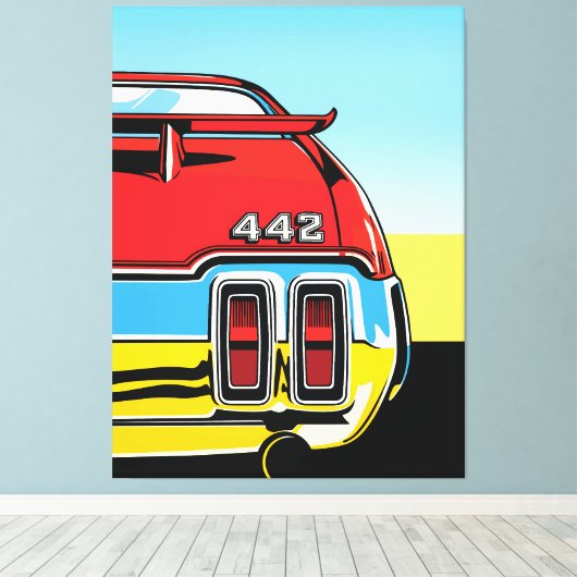 442 Muscle Car Rear Wing Pop Art Retro Print キャンバスプリント (インサイチュ (ウッドフロア))