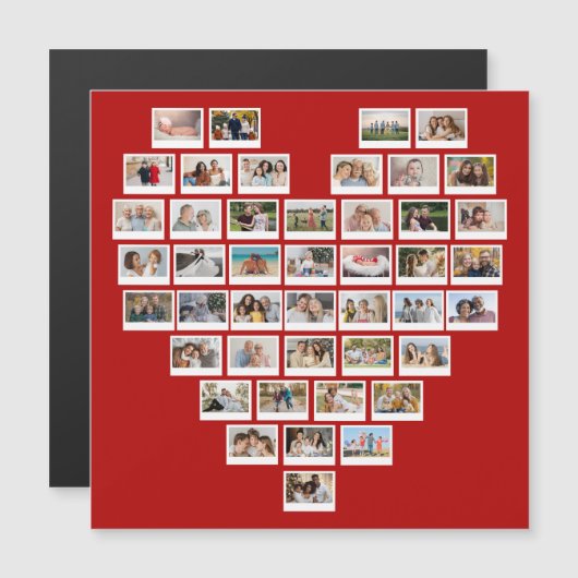 44 Photo Collage Red Heart Magnetic Card (正面/裏面)