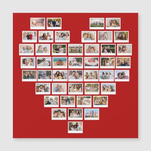 44 Photo Collage Red Heart Magnetic Card (正面)