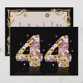 44thバースデーパーティー、花の文字 招待状 (正面/裏面)