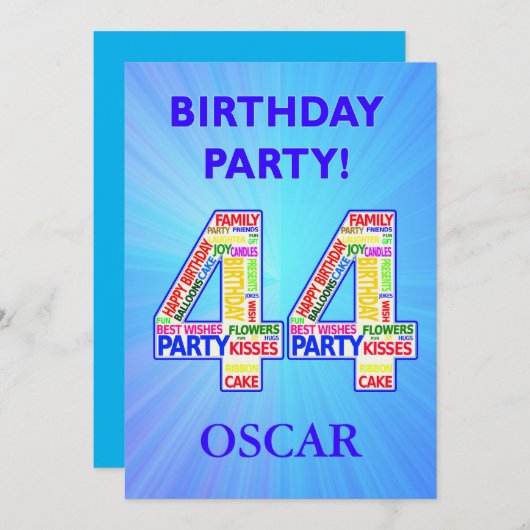 44th誕生日パーティーの招待状の名前の追加 招待状 (正面/裏面)