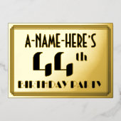 44th誕生日パーティー：アールデコの外観"44"と名前 箔招待状 (正面)