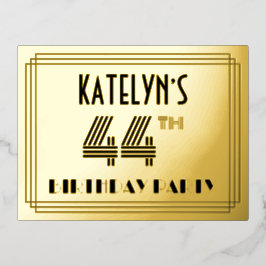 44th誕生日パーティー～アールデコスタイル"44" +名前 箔招待状ポストカード