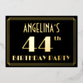 44th誕生日パーティー:アールデコ見る"44",名前と 箔招待状 (正面)