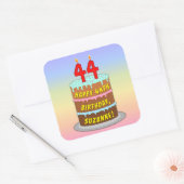 44th Birthday: Fun Cake and Candles + Custom Name スクエアシール (封筒)