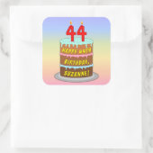 44th Birthday: Fun Cake and Candles + Custom Name スクエアシール (バッグ)