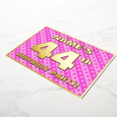 44th Birthday Party —おもしろいピンクのハートとストライプ 箔招待状 (回転した状態)