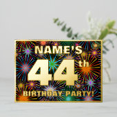44th Birthday Party —おもしろい、カラフルFireworks Look 箔招待状 (立ち正面)