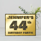 44th Birthday Party — はっきりしたWood Grainフェイク文字 箔招待状 (立ち正面)