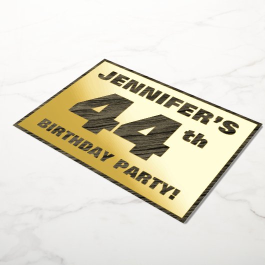 44th Birthday Party — はっきりしたWood Grainフェイク文字 箔招待状 (回転した状態)