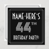44th Birthday Party:アールデコスタイル(名前をカスタムする付) 招待状 (正面/裏面)