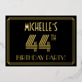 44th Birthday Party —アールデコスタイル「44」 +名前 箔招待状 (正面)