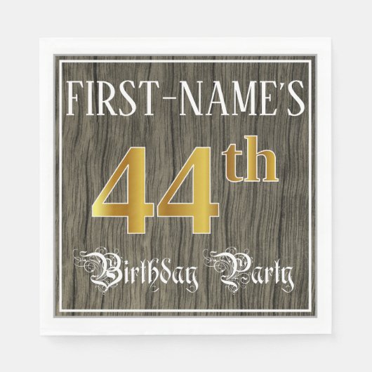 44th Birthday Party — フェイク金ゴールド&ウッドフェイク・ルックス スタンダードランチョンナプキン (正面)