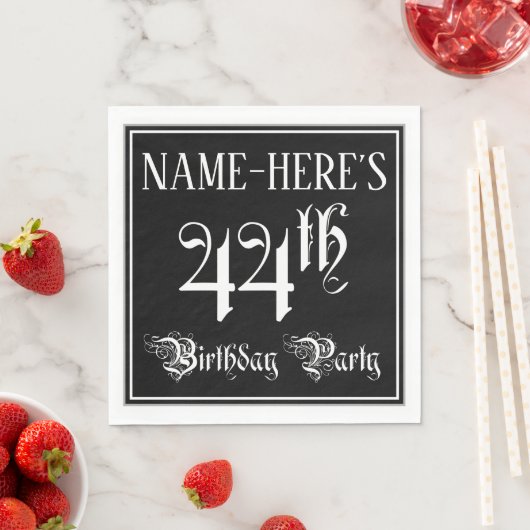 44th Birthday Party — Fancy Script + Custom Name スタンダードランチョンナプキン (インサイチュ)