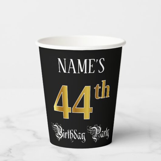 44th Birthday Party — Fancy Script, Faux Gold Look 紙コップ (裏面)