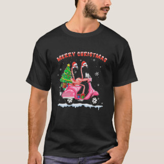 44YdフラミンゴモーターバイククリスマスライトメリーXma Tシャツ