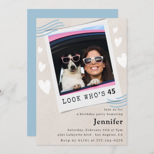 45おもしろい歳の誕生日招待状写真Look who's 招待状 (正面/裏面)