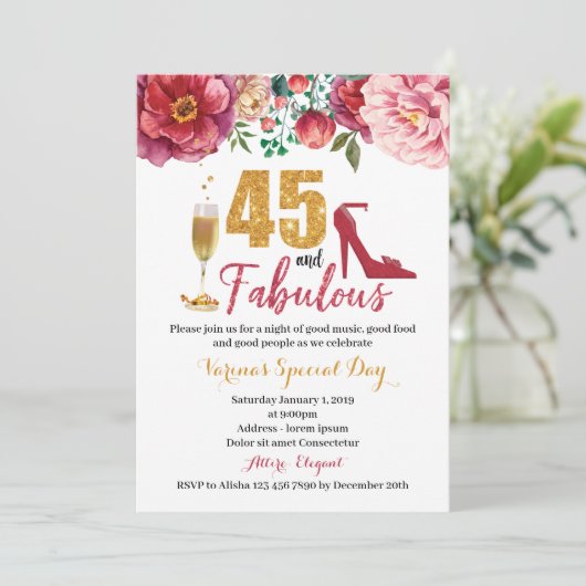 45と女性のための素晴らしい誕生日招待状 招待状 (スタンド正面)