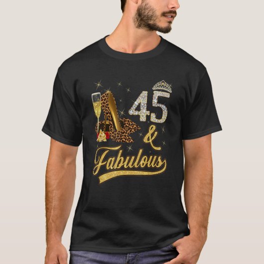 45と素晴らしい45誕生日バラワインヒョウ高 Tシャツ (正面)