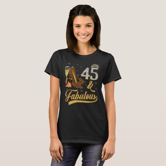 45と素晴らしい45誕生日バラワインヒョウ高 Tシャツ (正面フル)
