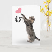 45よくはしゃぐ歳の誕生日カードを持つタビー猫 カード (黄色い花)