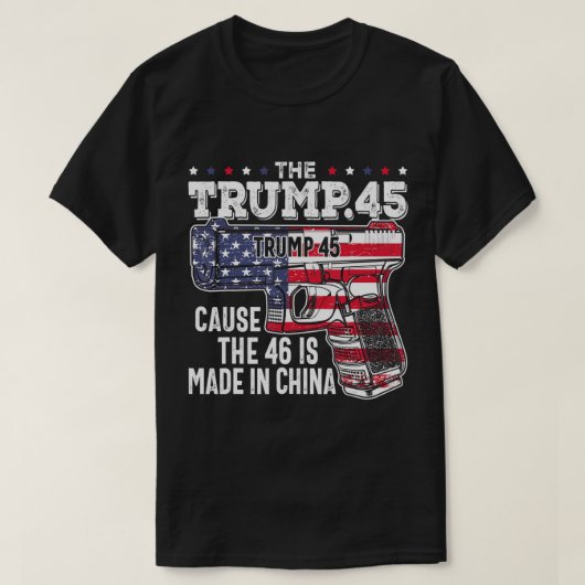 45アメリカ国旗、トランプ45原因46不機嫌 Tシャツ (デザイン正面)