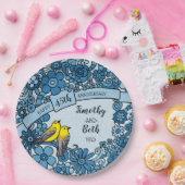 45パーソナライズされた周年記念サファイアフローラバード ペーパープレート (パーティー)