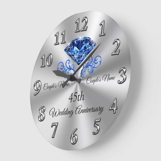 45パーソナライズされた周年記念結婚贈り物・時計 ラージ壁時計 (傾斜)