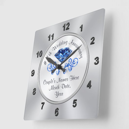 45パーソナライズされた周年記念結婚贈アイディア スクエア壁時計 (傾斜)